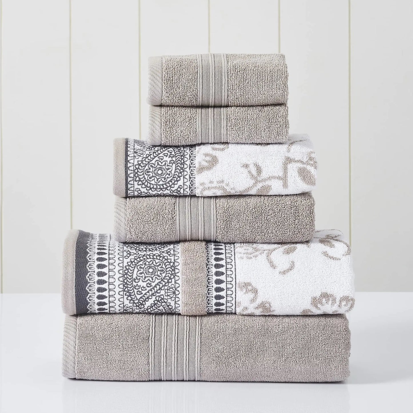 Modern Threads Ophelia 6-Piece Luxury Towel Set – Jacquard & Solid Design