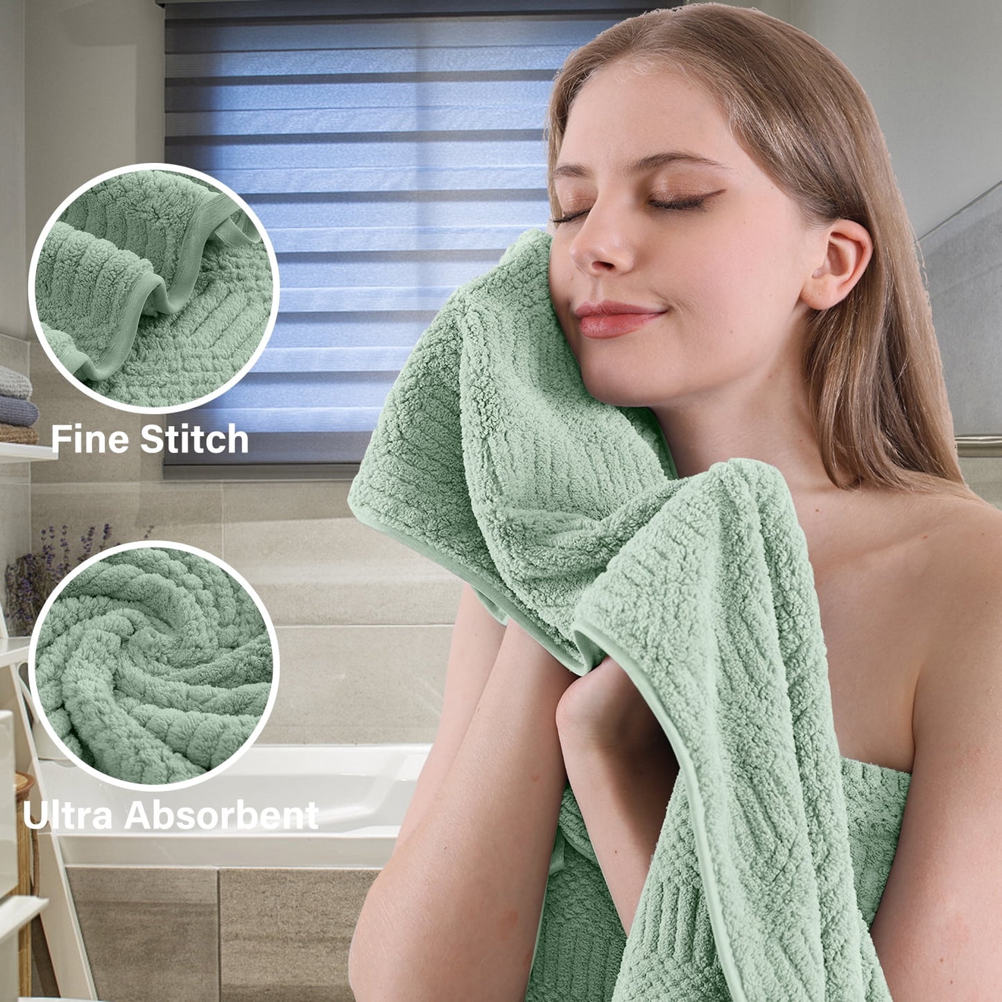 8 Piece Microfiber Bath Towel Set,700Gsm Quick Dry & Less Lint, 2 Oversized Bath Towels, 2 Towels & 4 Washcloths,Highly Absorbent,Ultra Soft Shower Towel for Bathroom Hotel-Light Green