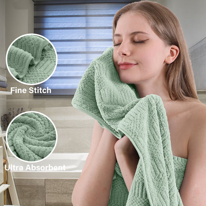 8 Piece Microfiber Bath Towel Set,700Gsm Quick Dry & Less Lint, 2 Oversized Bath Towels, 2 Towels & 4 Washcloths,Highly Absorbent,Ultra Soft Shower Towel for Bathroom Hotel-Light Green