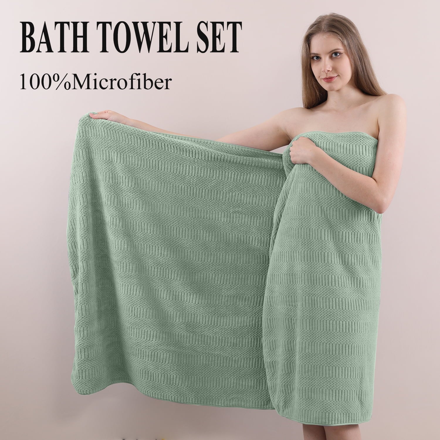 8 Piece Microfiber Bath Towel Set,700Gsm Quick Dry & Less Lint, 2 Oversized Bath Towels, 2 Towels & 4 Washcloths,Highly Absorbent,Ultra Soft Shower Towel for Bathroom Hotel-Light Green