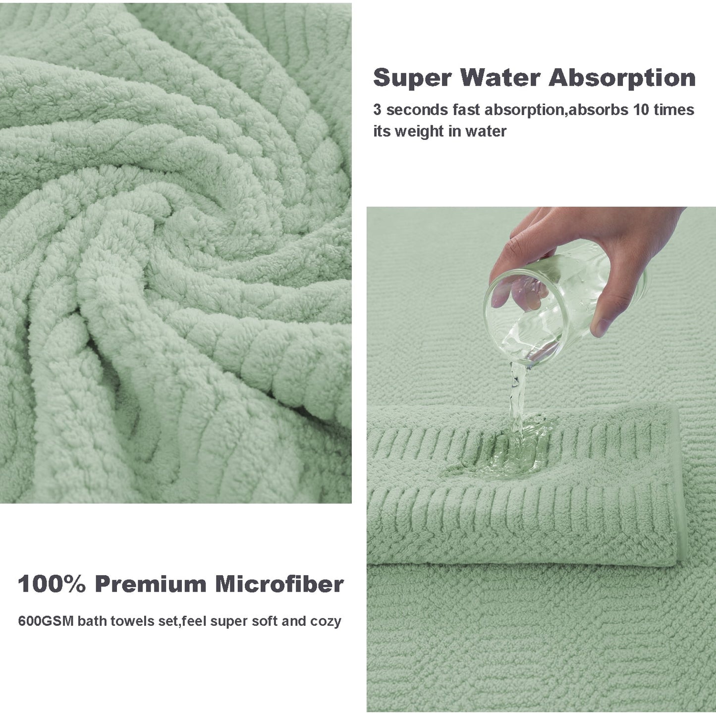 8 Piece Microfiber Bath Towel Set,700Gsm Quick Dry & Less Lint, 2 Oversized Bath Towels, 2 Towels & 4 Washcloths,Highly Absorbent,Ultra Soft Shower Towel for Bathroom Hotel-Light Green