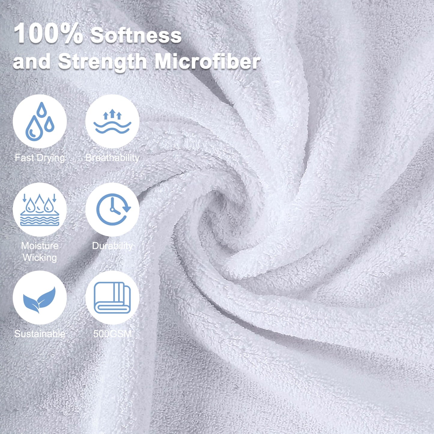 Bath Towels Set of 4, Larger & Light Bath Towels 28 X 55 Inches, 100% Microfiber Super Soft and Highly Absorbent, Bath Sheets Quicker to Dry, Perfect Bathroom Towels for Daily Use, White