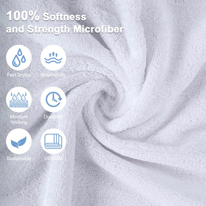 Bath Towels Set of 4, Larger & Light Bath Towels 28 X 55 Inches, 100% Microfiber Super Soft and Highly Absorbent, Bath Sheets Quicker to Dry, Perfect Bathroom Towels for Daily Use, White