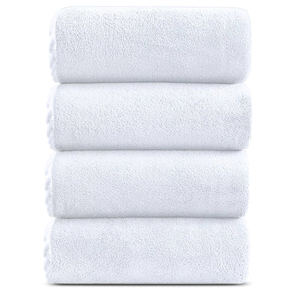 Bath Towels Set of 4, Larger & Light Bath Towels 28 X 55 Inches, 100% Microfiber Super Soft and Highly Absorbent, Bath Sheets Quicker to Dry, Perfect Bathroom Towels for Daily Use, White