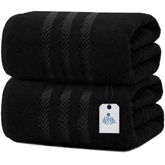 Black Oversized Bath Towels – DAN RIVER™ 2-Pack, Spa Quality & Quick Drying (35x70”)