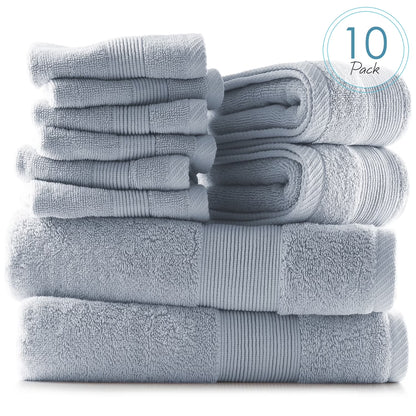 Bath Towel Collection, 100% Cotton Luxury Soft 10 Pc Set – Black