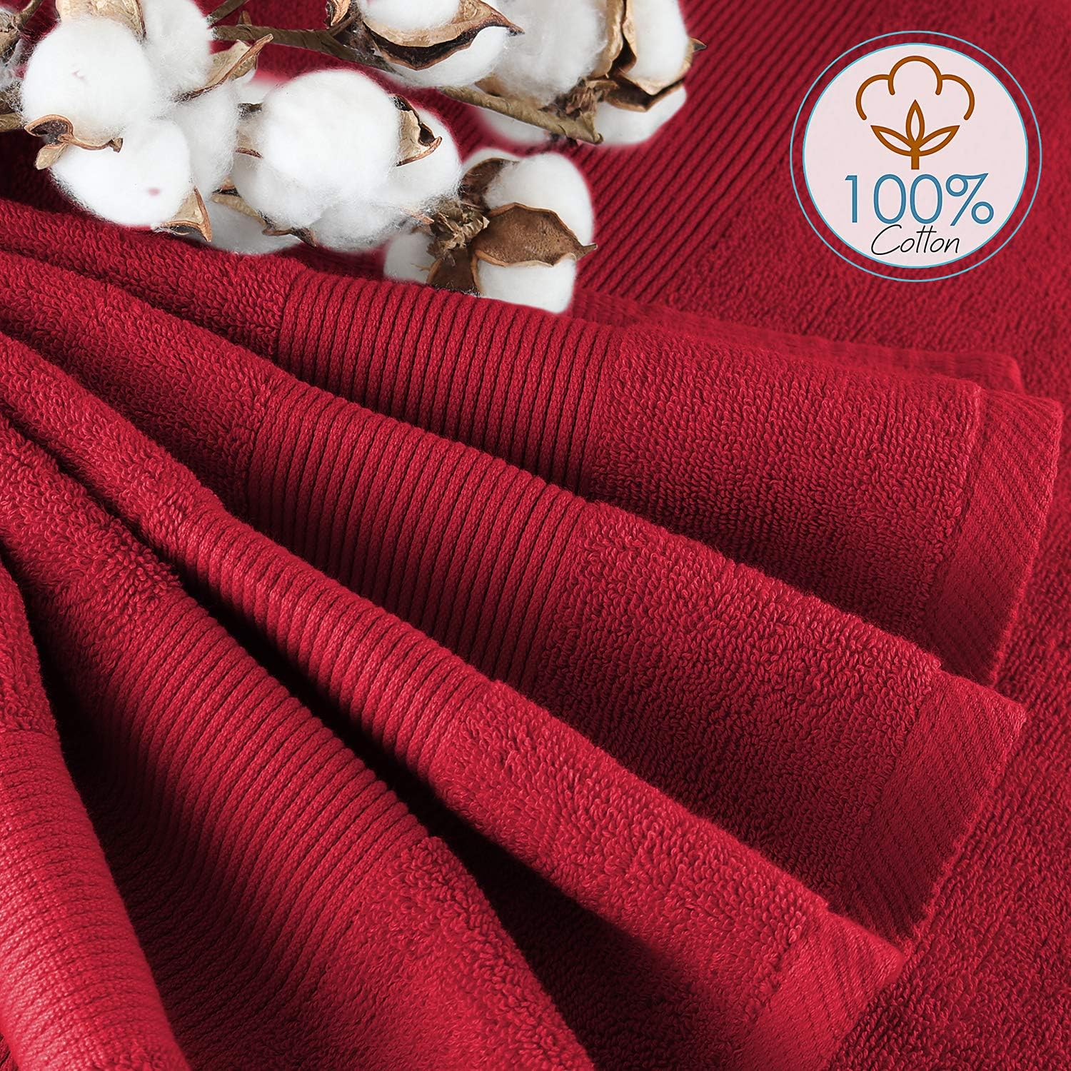 Bath Towels for Bathroom - 100% Ring Spun Cotton Luxury Bathroom Towels - Ultra Soft & Highly Absorbent, Bath Towels Set of 6 - Burgundy Red