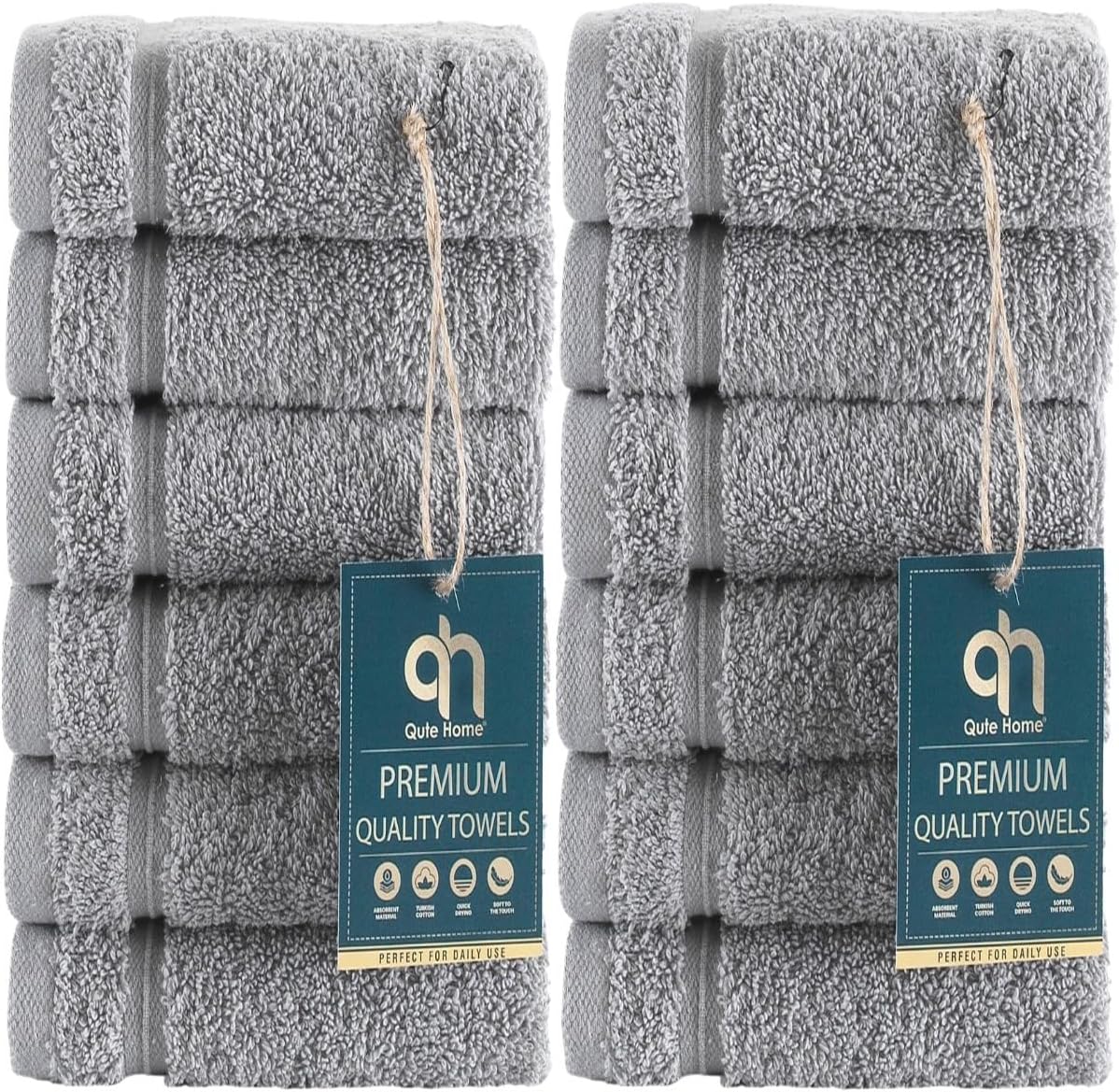 4-Piece Bath Towels Set, 100% Turkish Cotton Premium Quality Towels for Bathroom, Quick Dry Soft and Absorbent Turkish Towel, Set Includes 4 Bath Towels (Grey)