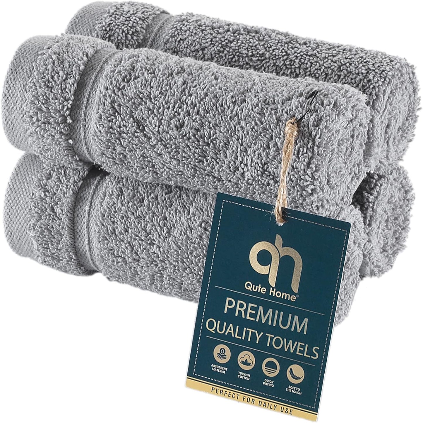 4-Piece Bath Towels Set, 100% Turkish Cotton Premium Quality Towels for Bathroom, Quick Dry Soft and Absorbent Turkish Towel, Set Includes 4 Bath Towels (Grey)