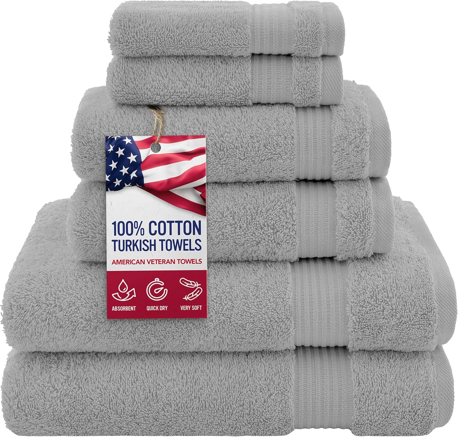 , 100% Cotton Turkish 6 Piece Towel Set, Luxury Towels Set of 6 for Bathroom Essentials, 2 Bath Towels 2 Hand Towels 2 Washcloths, Brown