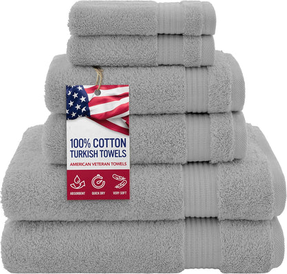 , 100% Cotton Turkish 6 Piece Towel Set, Luxury Towels Set of 6 for Bathroom Essentials, 2 Bath Towels 2 Hand Towels 2 Washcloths, Brown