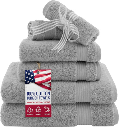 , 100% Cotton Turkish 6 Piece Towel Set, Luxury Towels Set of 6 for Bathroom Essentials, 2 Bath Towels 2 Hand Towels 2 Washcloths, Brown
