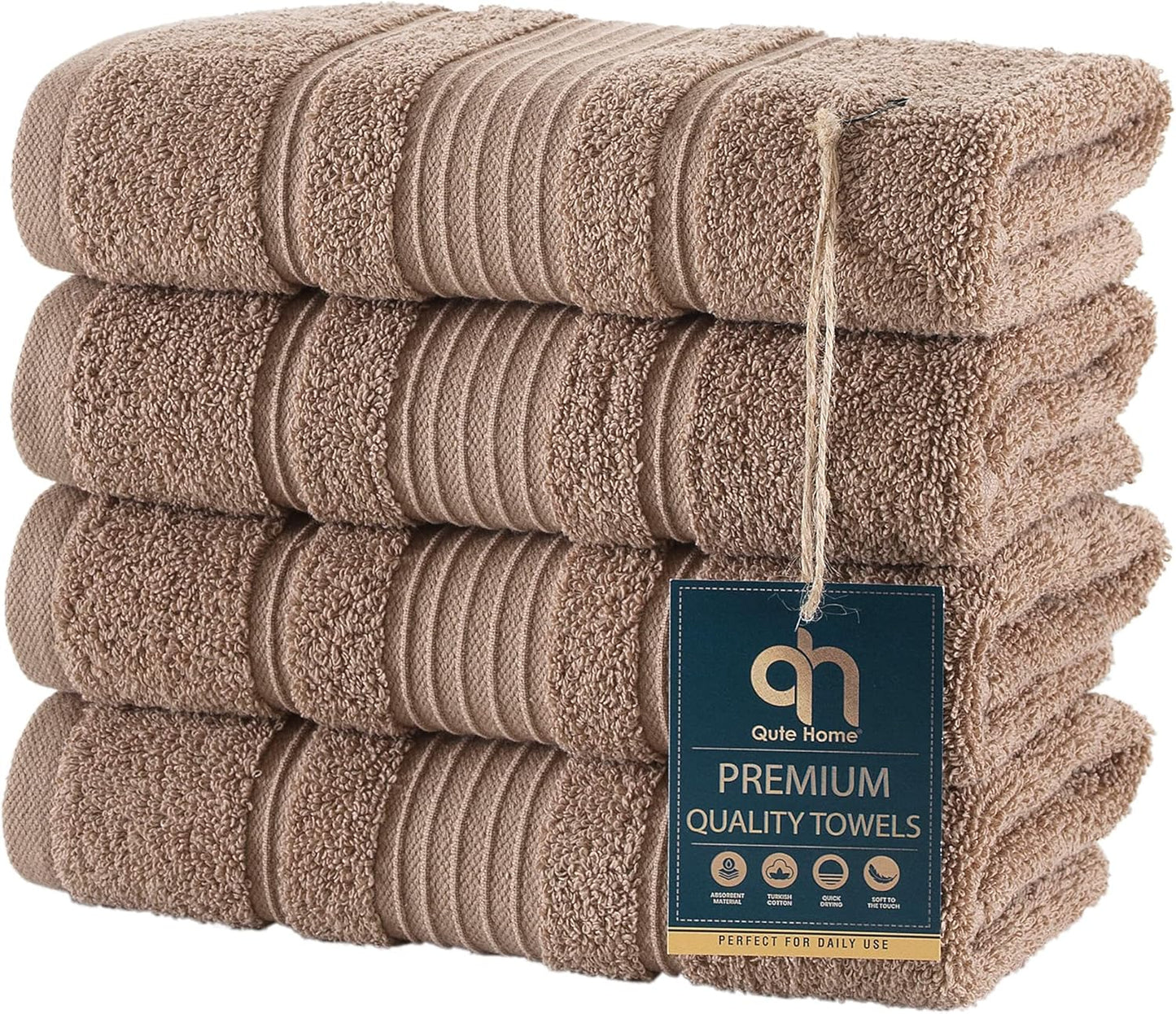 4-Piece Bath Towels Set, 100% Turkish Cotton Premium Quality Towels for Bathroom, Quick Dry Soft and Absorbent Turkish Towel, Set Includes 4 Bath Towels (Grey)
