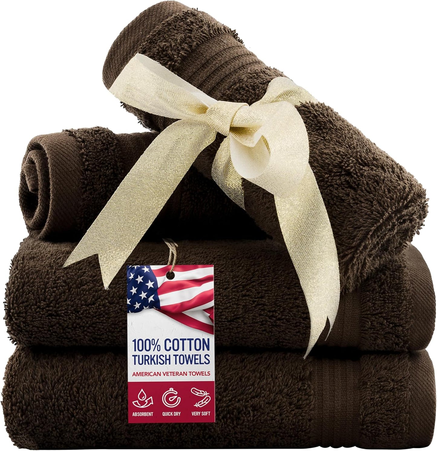 , 100% Cotton Turkish 6 Piece Towel Set, Luxury Towels Set of 6 for Bathroom Essentials, 2 Bath Towels 2 Hand Towels 2 Washcloths, Brown