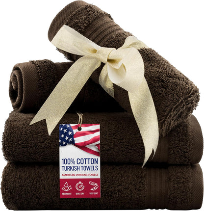 , 100% Cotton Turkish 6 Piece Towel Set, Luxury Towels Set of 6 for Bathroom Essentials, 2 Bath Towels 2 Hand Towels 2 Washcloths, Brown