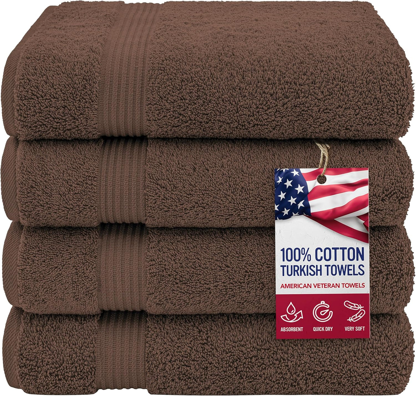 , 100% Cotton Turkish 6 Piece Towel Set, Luxury Towels Set of 6 for Bathroom Essentials, 2 Bath Towels 2 Hand Towels 2 Washcloths, Brown