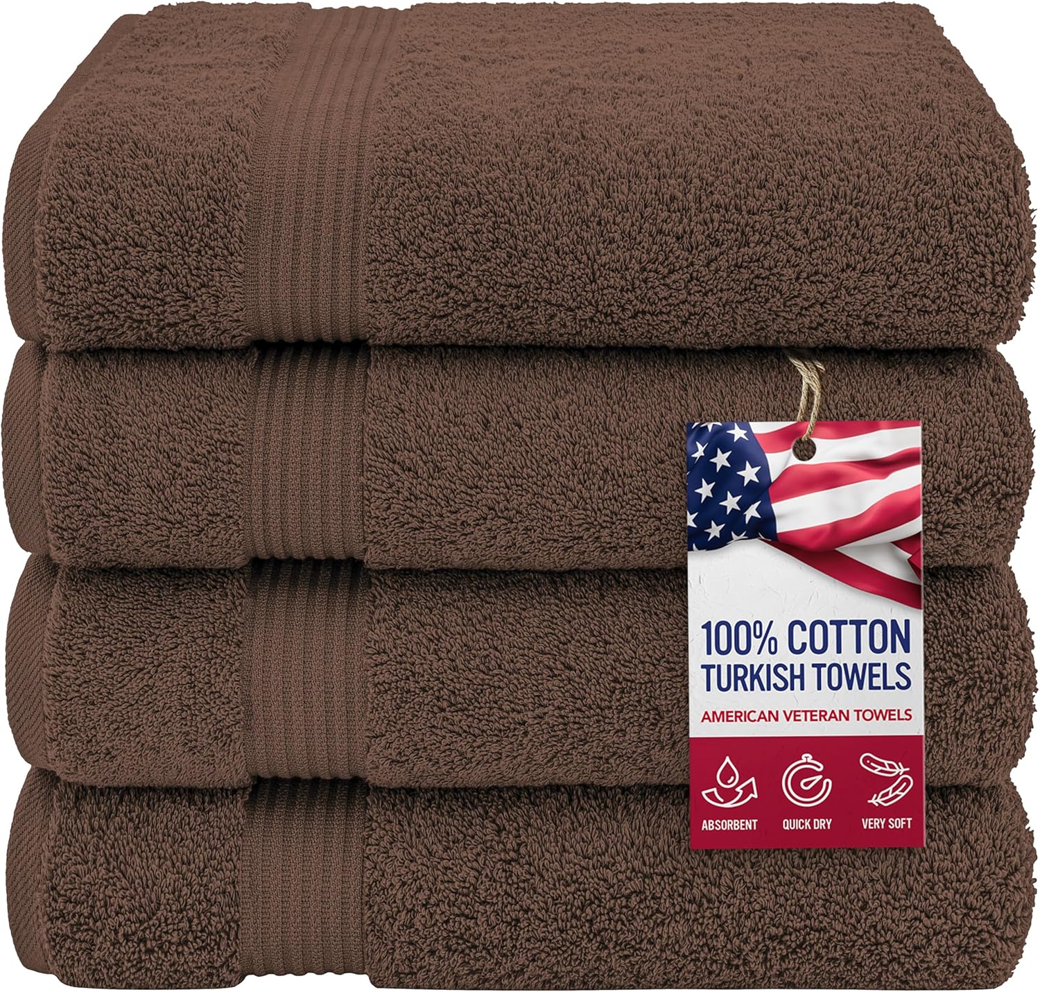 , 100% Cotton Turkish 6 Piece Towel Set, Luxury Towels Set of 6 for Bathroom Essentials, 2 Bath Towels 2 Hand Towels 2 Washcloths, Brown