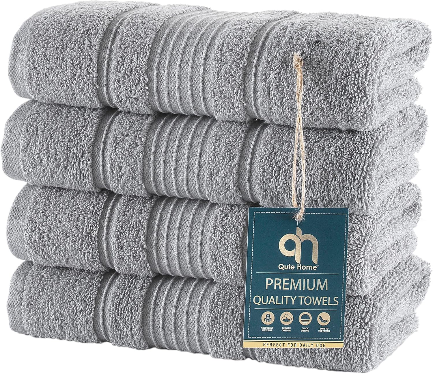 4-Piece Bath Towels Set, 100% Turkish Cotton Premium Quality Towels for Bathroom, Quick Dry Soft and Absorbent Turkish Towel, Set Includes 4 Bath Towels (Grey)