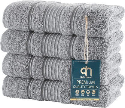 4-Piece Bath Towels Set, 100% Turkish Cotton Premium Quality Towels for Bathroom, Quick Dry Soft and Absorbent Turkish Towel, Set Includes 4 Bath Towels (Grey)