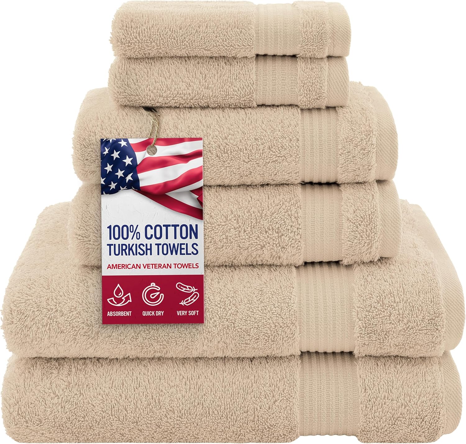 , 100% Cotton Turkish 6 Piece Towel Set, Luxury Towels Set of 6 for Bathroom Essentials, 2 Bath Towels 2 Hand Towels 2 Washcloths, Brown