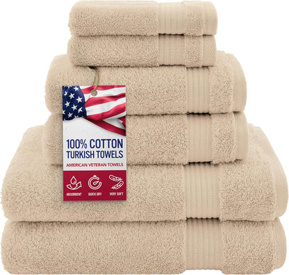 , 100% Cotton Turkish 6 Piece Towel Set, Luxury Towels Set of 6 for Bathroom Essentials, 2 Bath Towels 2 Hand Towels 2 Washcloths, Brown