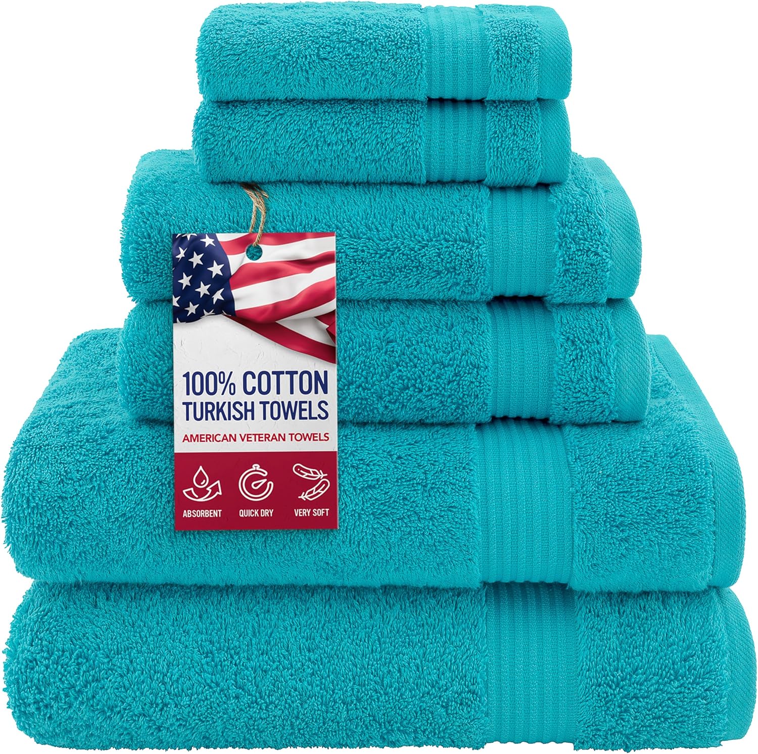 , 100% Cotton Turkish 6 Piece Towel Set, Luxury Towels Set of 6 for Bathroom Essentials, 2 Bath Towels 2 Hand Towels 2 Washcloths, Brown