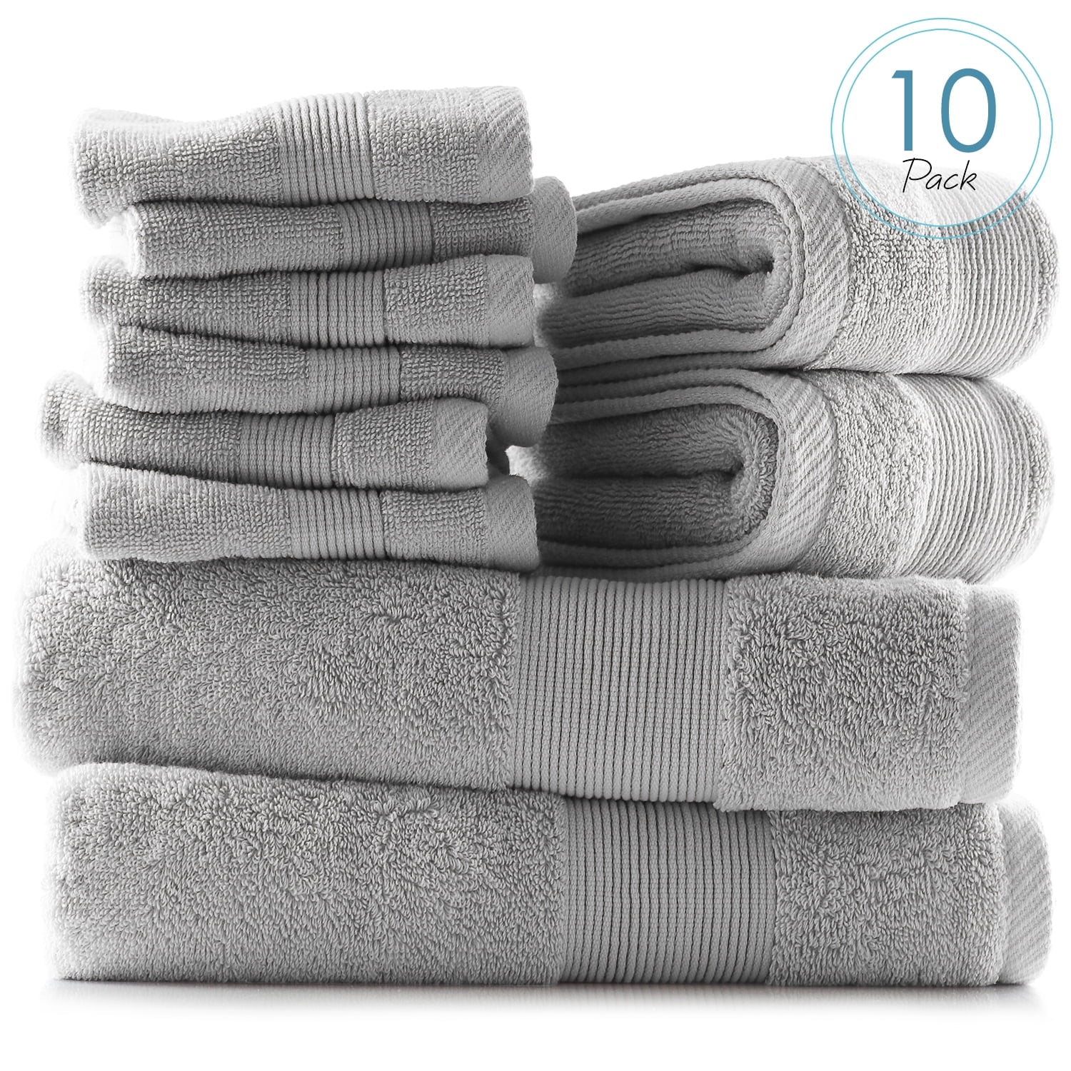 Bath Towel Collection, 100% Cotton Luxury Soft 10 Pc Set – Black