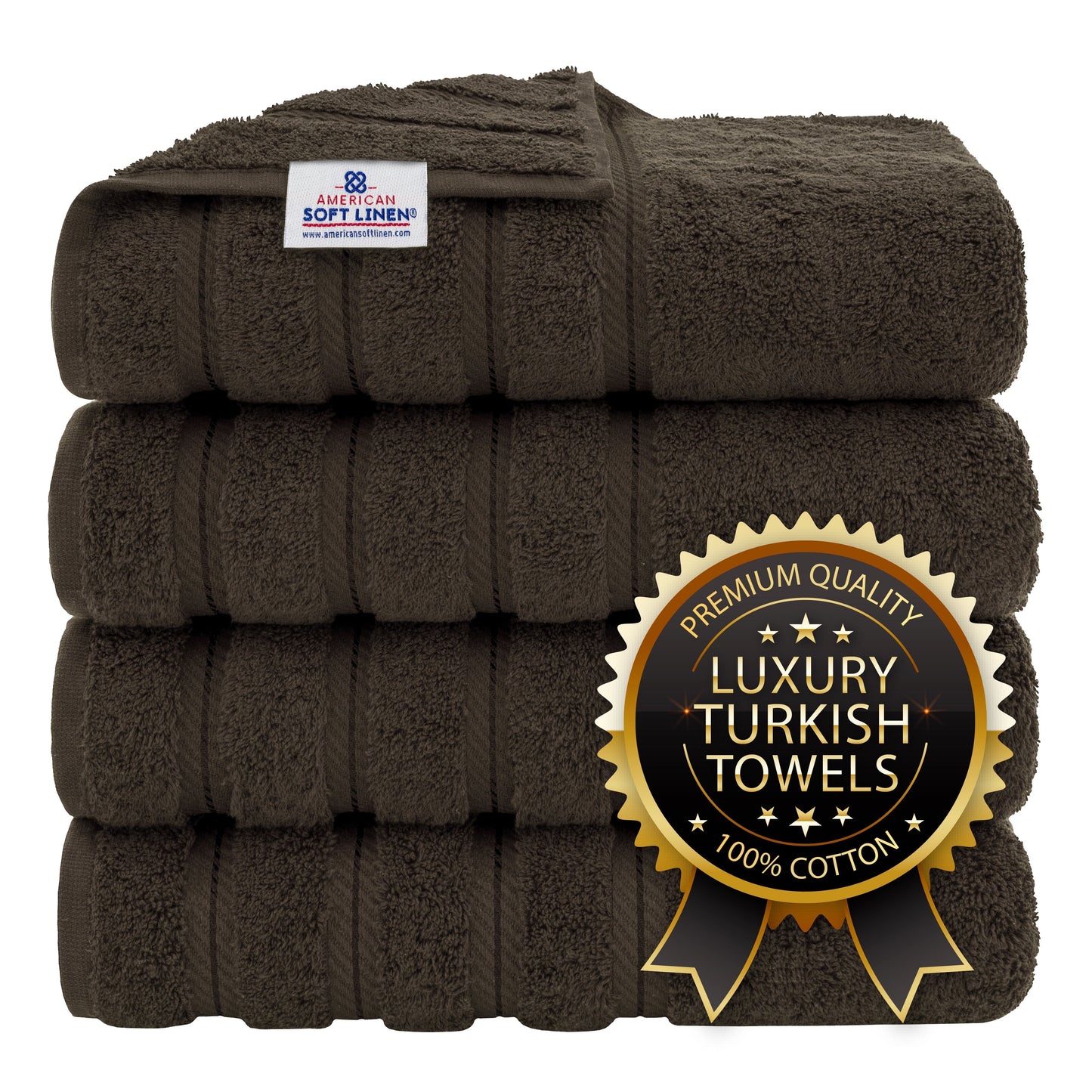 Luxury 4 Piece Bath Towel Set, 100% Cotton Turkish Bath Towels for Bathroom, Black