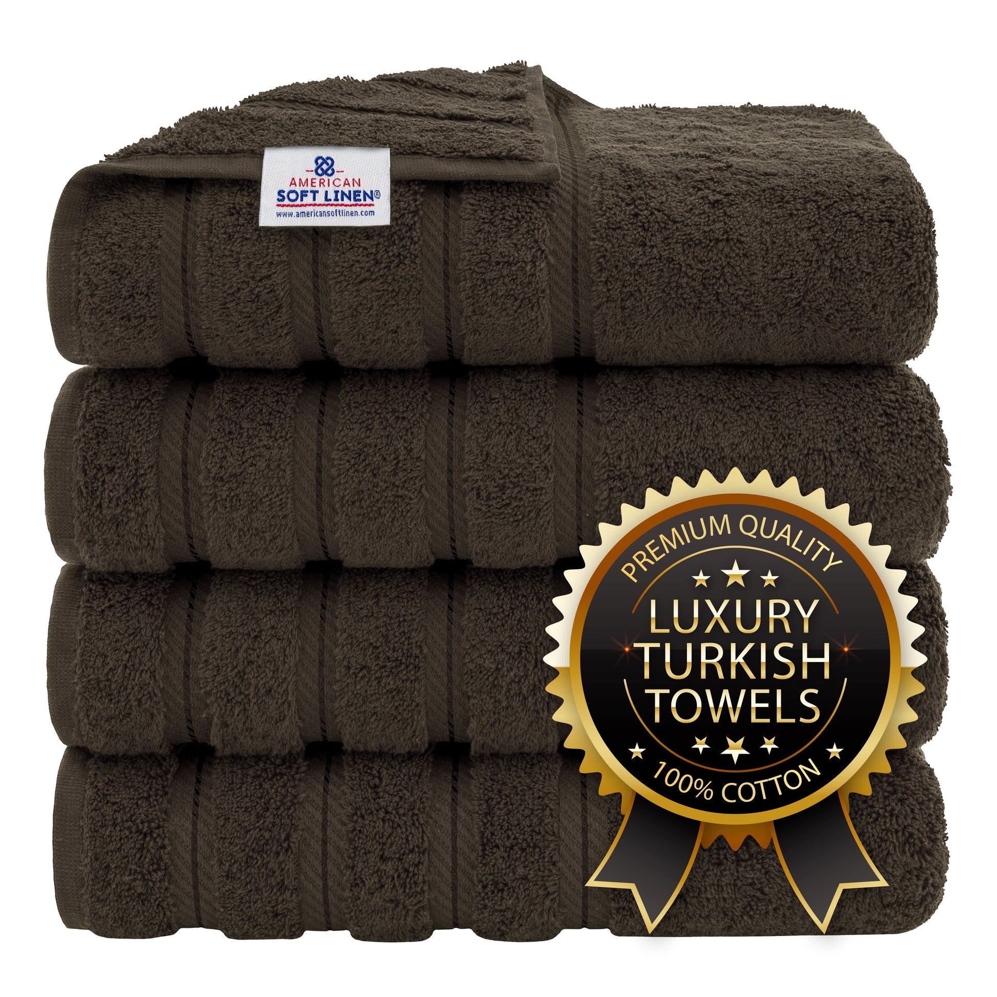 Luxury 4 Piece Bath Towel Set, 100% Cotton Turkish Bath Towels for Bathroom, Black