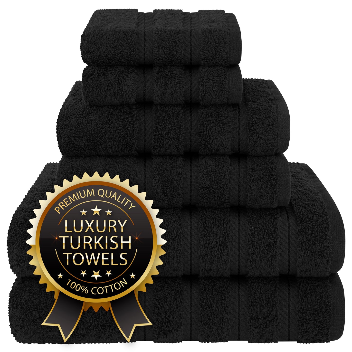 Luxury 4 Piece Bath Towel Set, 100% Cotton Turkish Bath Towels for Bathroom, Black