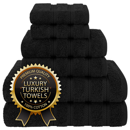 Luxury 4 Piece Bath Towel Set, 100% Cotton Turkish Bath Towels for Bathroom, Black