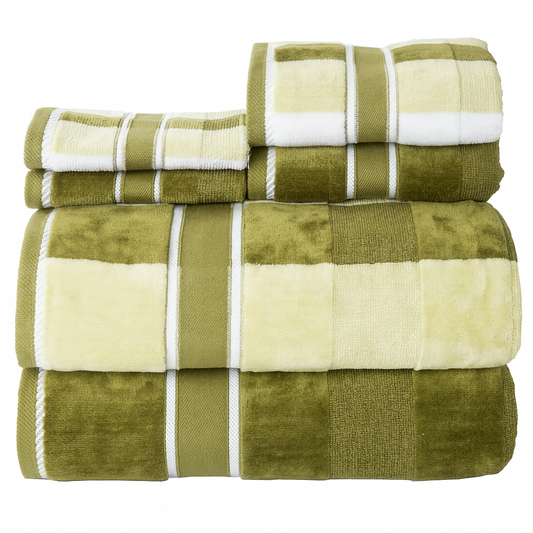 6-Piece Cotton Towel Set – Soft & Absorbent Solid and Striped Towels for Bath, Hand & Face (Green)