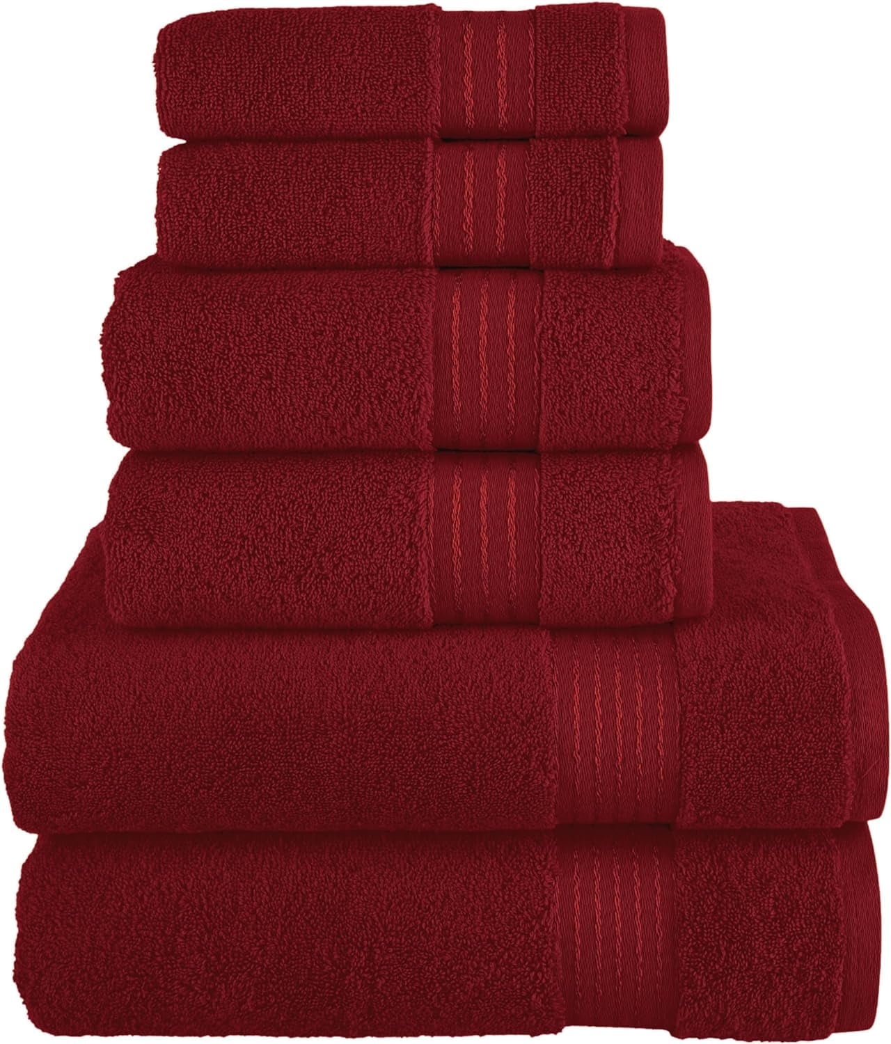 Cotton 6-Piece Towel Set, Includes 2 Washcloths, 2 Hand Towels and 2 Bath Towels, 100% Turkish Cotton , Burgundy