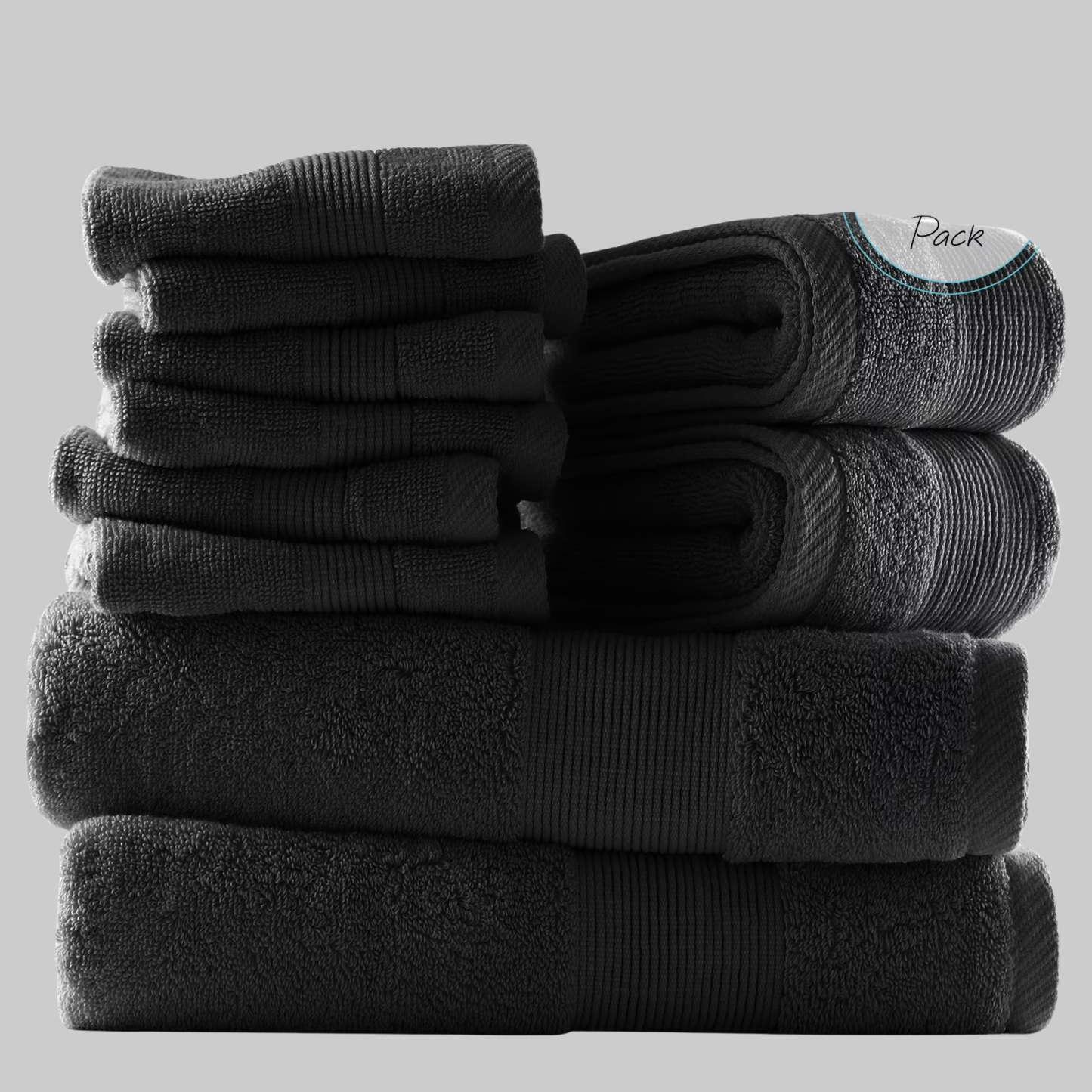 100% Cotton Bath Towel Collection 10-Piece | Ultra Soft & Absorbent Luxury Towel Set | Black