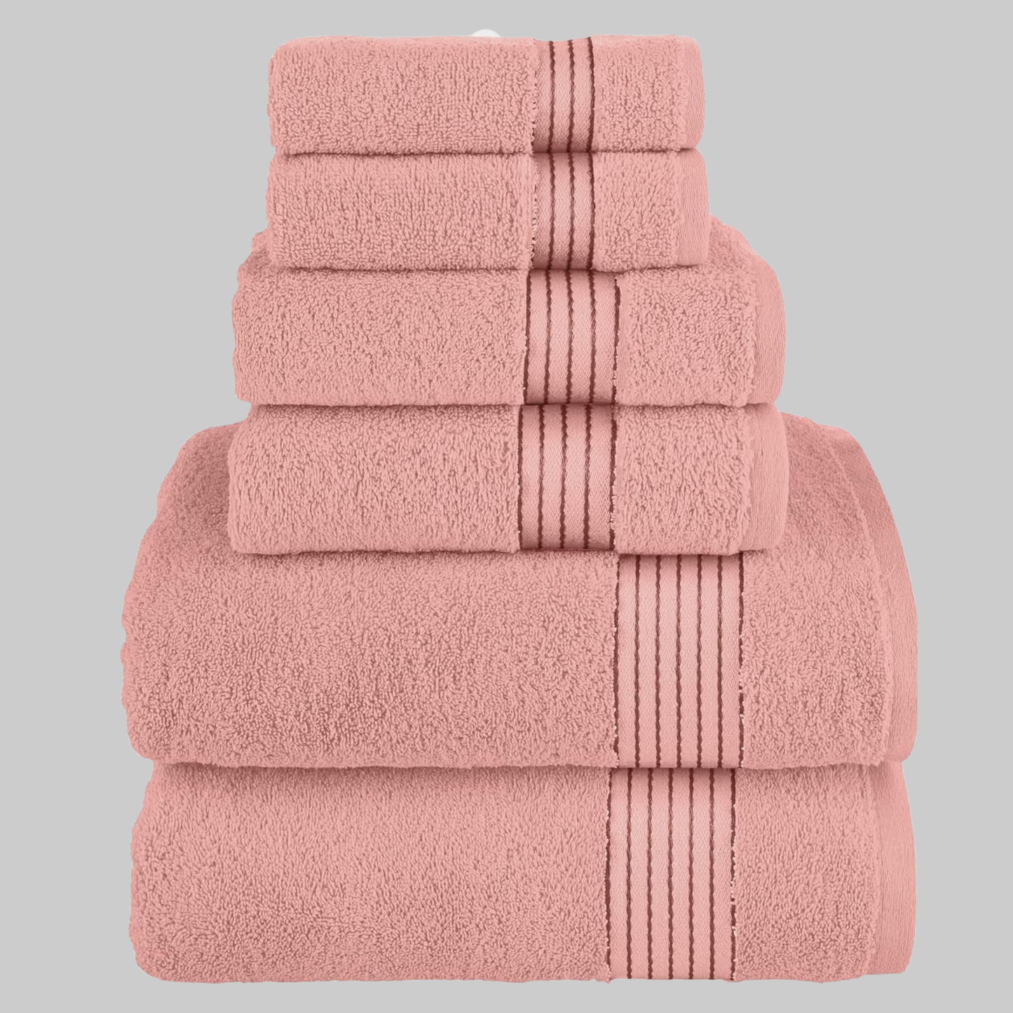100% Turkish Cotton 6-Piece Towel Set | Luxury, Ultra Soft & Absorbent Bathroom Towels | Rose