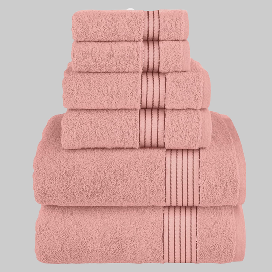 100% Turkish Cotton 6-Piece Towel Set | Luxury, Ultra Soft & Absorbent Bathroom Towels | Rose