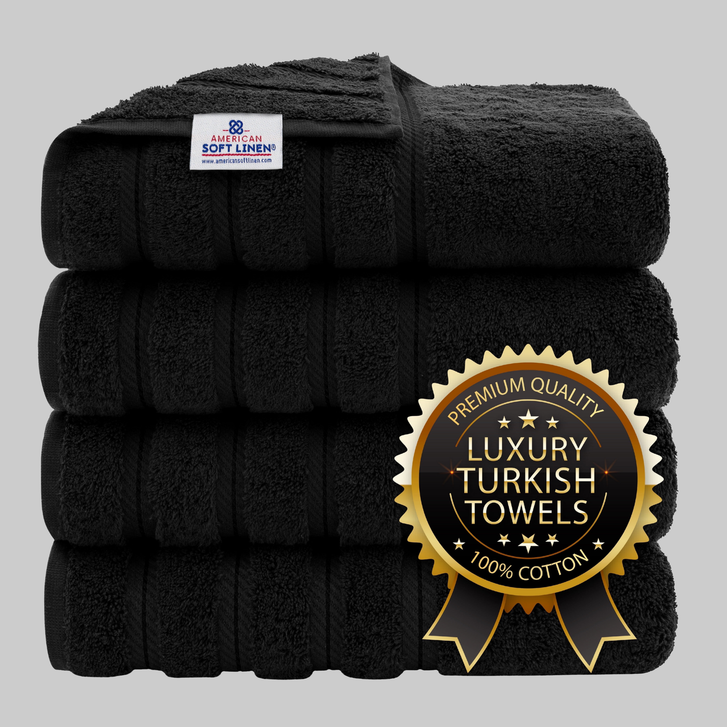 Luxury 4-Piece Bath Towel Set Turkish Cotton | Ultra Soft & Absorbent Towels for Bathroom | Black