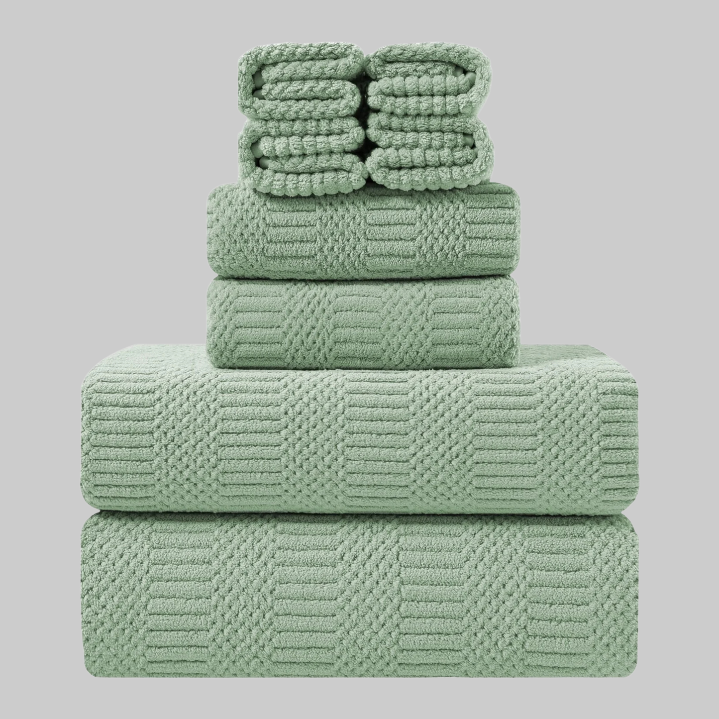 8-Piece Microfiber Bath Towel Set 700 GSM | Ultra Soft, Quick Dry & Low Lint Towel   | Light Green