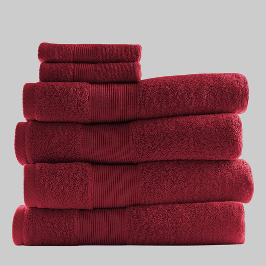 6-Piece Bath Towel Set Ring Spun Cotton | Ultra Soft & Highly Absorbent Luxury Towels | Burgundy Red