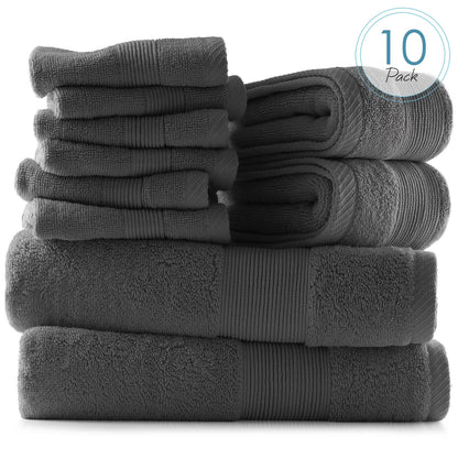Bath Towel Collection, 100% Cotton Luxury Soft 10 Pc Set – Black