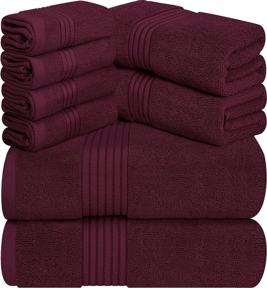 8-Piece Premium Towel Set – 100% Ring-Spun Cotton, Ultra Absorbent & Soft Towels for Bathroom, Spa & Sports Use (Burgundy)