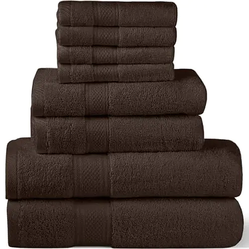 8-Piece Luxury Towel Set – 100% Cotton, 600 GSM, Ultra Soft & Highly Absorbent for Everyday Bathroom Use (Dark Brown)