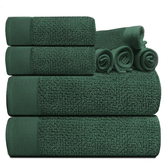 8-Piece Popcorn Textured Towel Set – 100% Cotton, Plush & Super Absorbent Hotel-Style Towels for Bathroom (Hunter Green)