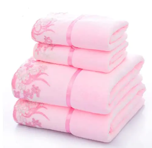 Luxury Pink Lace Bath Towel Set – Velvet Soft, 1 Bath Towel + 2 Hand Towels by Abeigoi