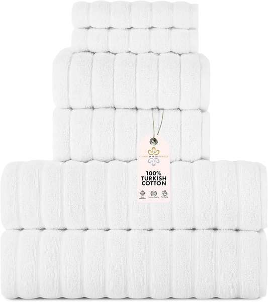 6-Piece Luxury Towel Set – 100% Turkish Cotton, Ultra Soft, Quick-Drying & Highly Absorbent (White)