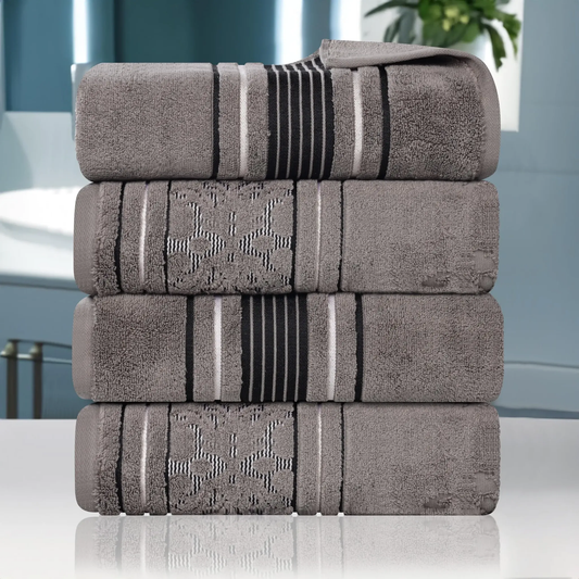 Set of 4 Charcoal Cotton Bath Towels – Ultra Soft, Plush & Quick-Drying Zero-Twist Towels for Spa, Hotel, or Home