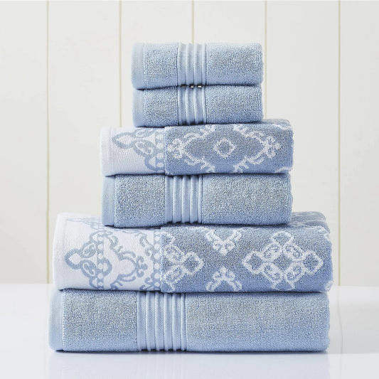 Charlize Blue Towel Set by Modern Threads™ – 2 Bath, 2 Hand, 2 Washcloths (6 PCS)